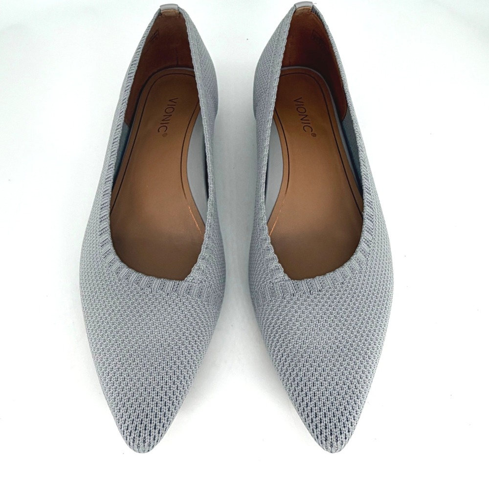 Vionic Dahlia Grey Knit Pointed Toe Flats Womens 8 Orthotic Comfort Shoes